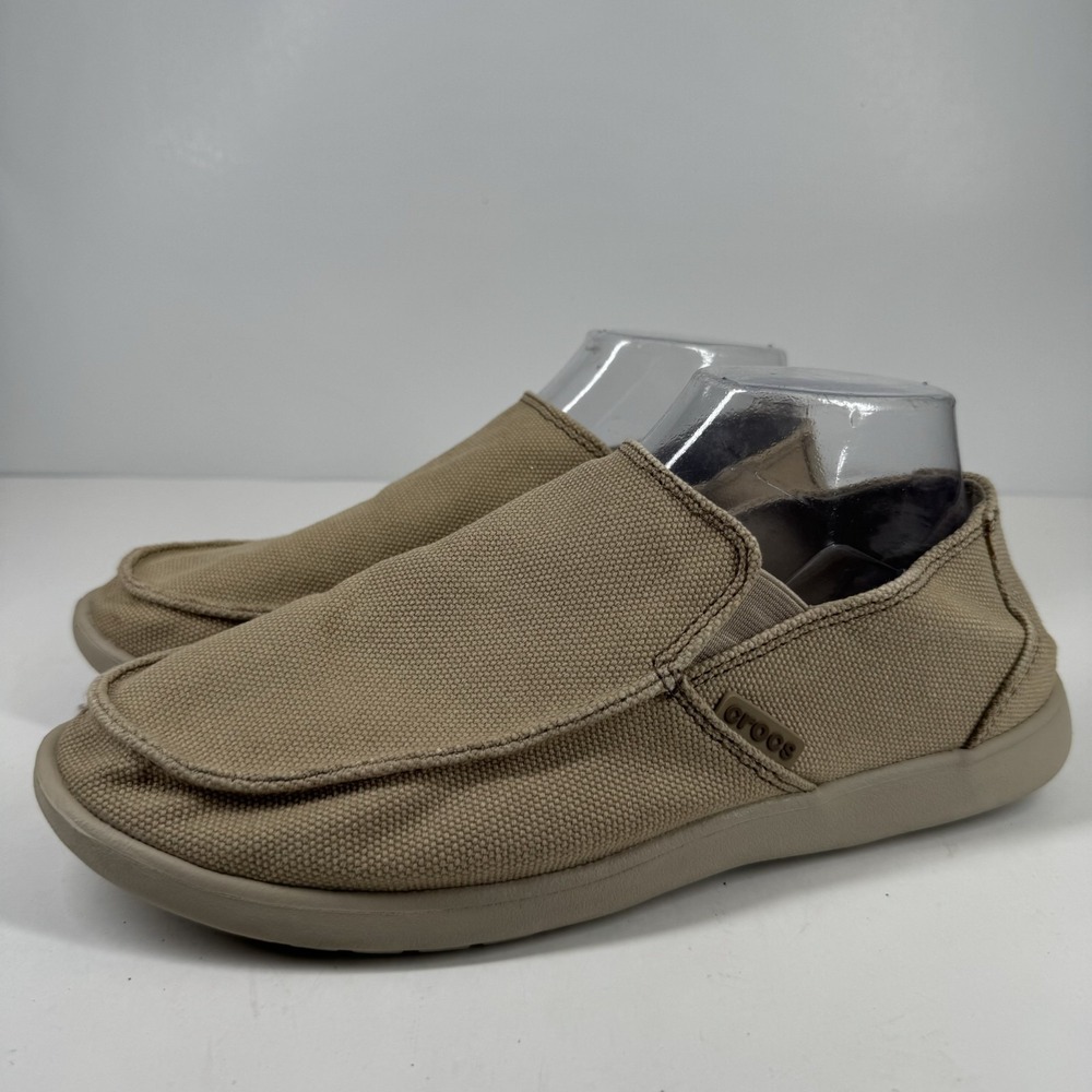 Crocs Santa Cruz Clean Cut Men's US 8‎ Khaki Canvas Slip-On Casual Loafer Shoes